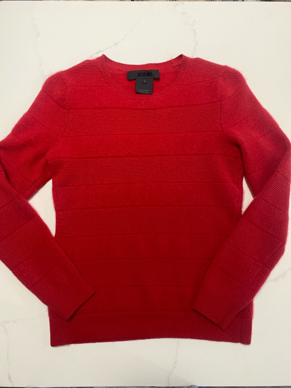 Miss Wu Cashmere Red Crewneck Sweater SZ MEDIUM